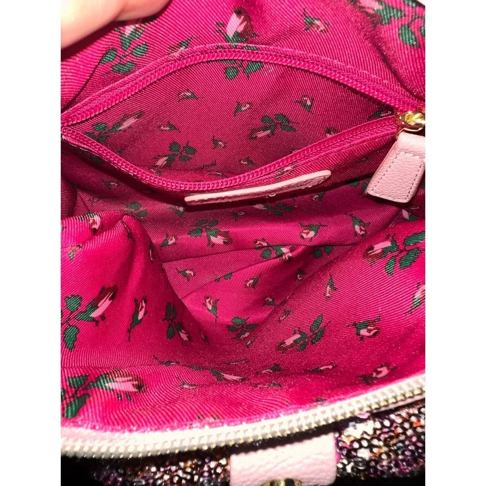 RARE Betsey Johnson Coquette Pink Sequins Bow Crossbody Bag Gold Heart Bag Charm